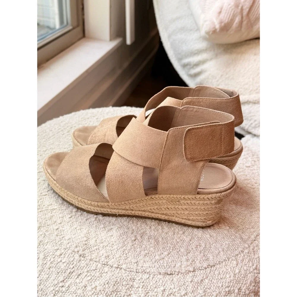 Eileen Fisher Willow 3 Espadrille Wedge Sandal in Metallic Taupe Suede size 10